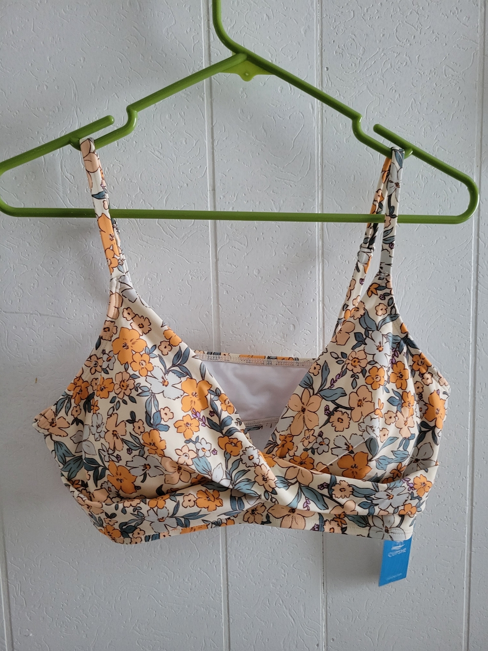 Cupshe Yellow Floral Bikini Top with Cream and Green Accents - Picture 2 of 4